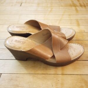 Born Light Brown Leather Cross-strap Slide Clogs Size 12